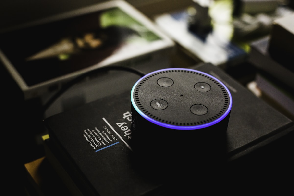 A connected smart speaker on a desk